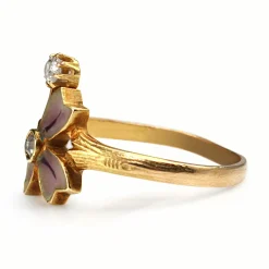 18ct Yellow Gold Antique French Enamel and Old Cut Diamond Ring