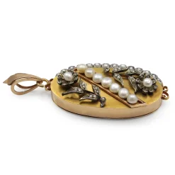 18ct Yellow Gold Antique French Pearl and Rose Cut Diamond Pendant / Locket
