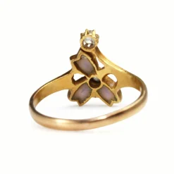 18ct Yellow Gold Antique French Enamel and Old Cut Diamond Ring