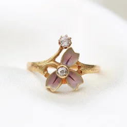 18ct Yellow Gold Antique French Enamel and Old Cut Diamond Ring