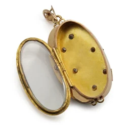 18ct Yellow Gold Antique French Pearl and Rose Cut Diamond Pendant / Locket