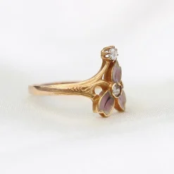 18ct Yellow Gold Antique French Enamel and Old Cut Diamond Ring