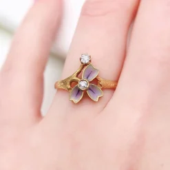 18ct Yellow Gold Antique French Enamel and Old Cut Diamond Ring