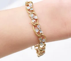 18ct Yellow Gold Antique French Enamel and Rose Cut Diamond Bracelet