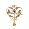9ct Yellow Gold Antique Garnet, Pearl and Peridot Suffragette Brooch