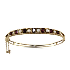 9ct Yellow Gold Antique Garnet and Pearl Bangle