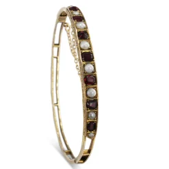9ct Yellow Gold Antique Garnet and Pearl Bangle