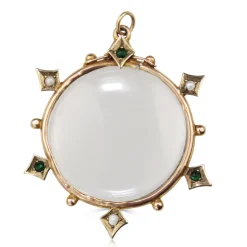 9ct Yellow Gold Antique Glass, Paste and Pearl Pendant / Locket