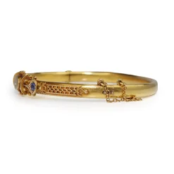 18ct Yellow Gold Antique Hinged Sapphire and Diamond Bangle