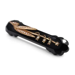 14ct Yellow Gold Antique Jet and Seed Pearl Brooch