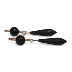 10ct Yellow Gold Antique Jet and Pearl Earrings