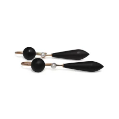 10ct Yellow Gold Antique Jet and Pearl Earrings