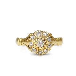 18ct Yellow Gold Antique Old Cut Diamond Cluster Ring