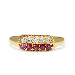 18ct Yellow Gold Antique Old Cut Diamond and Ruby Ring