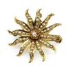 14ct Yellow Gold Antique Old Cut Diamond and Pearl Starburst Brooch/Pendant