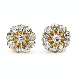 18ct Yellow Gold Antique Old Cut Diamond Daisy Cluster Earrings