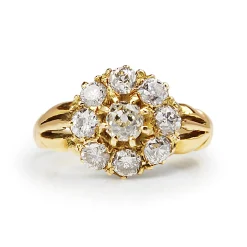18ct Yellow Gold Antique Old Cut Daisy Ring