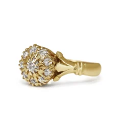 18ct Yellow Gold Antique Old Cut Diamond Cluster Ring