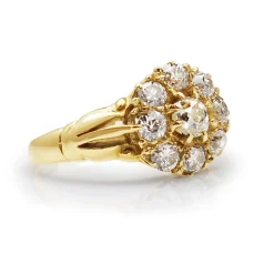 18ct Yellow Gold Antique Old Cut Daisy Ring