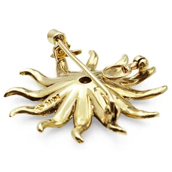 14ct Yellow Gold Antique Old Cut Diamond and Pearl Starburst Brooch/Pendant