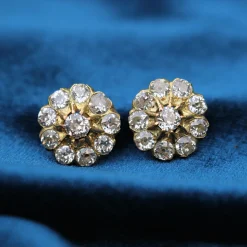18ct Yellow Gold Antique Old Cut Diamond Daisy Cluster Earrings