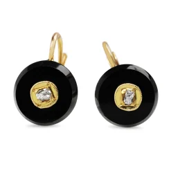 18ct Yellow Gold Antique Onyx and Old Cut Diamond Earrings