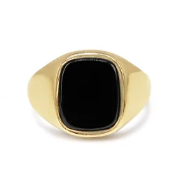 9ct Yellow Gold Antique Onyx Cushion Shape Signet Ring