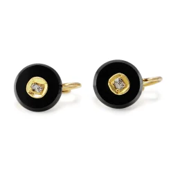 18ct Yellow Gold Antique Onyx and Old Cut Diamond Earrings