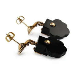 14ct Yellow Gold Antique Onyx, Pearl and Enamel Earrings