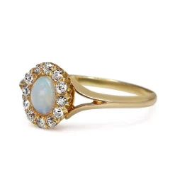 18ct Yellow Gold Antique Opal and Old Cut Diamond Halo Ring
