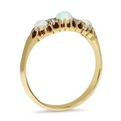18ct Yellow Gold Antique Opal 3 Stone Old Cut Diamond Ring