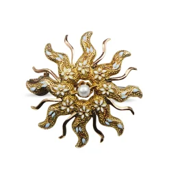 15ct Yellow Gold Antique Pearl and Enamel Brooch