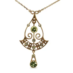 9ct Yellow Gold Antique Peridot and Pearl Necklace