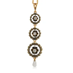 14ct Yellow Gold Antique Pearl and Diamond Drop Necklace