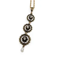 14ct Yellow Gold Antique Pearl and Diamond Drop Necklace