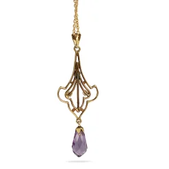 14ct Yellow Gold Antique Pearl, Old Cut Diamond and Briolette Amethyst Necklace