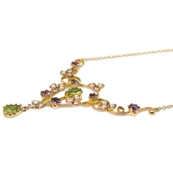 9ct Yellow Gold Antique Peridot, Amethyst and Seed Pearl Suffragette Necklace