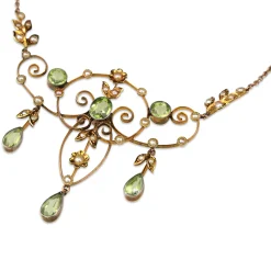 9ct Yellow Gold Antique Peridot and Pearl Necklace