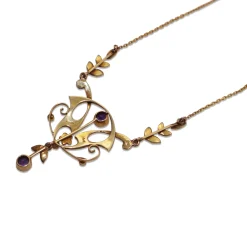 14ct Yellow Gold Antique Pearl, Amethyst and Peridot Suffragette Necklace