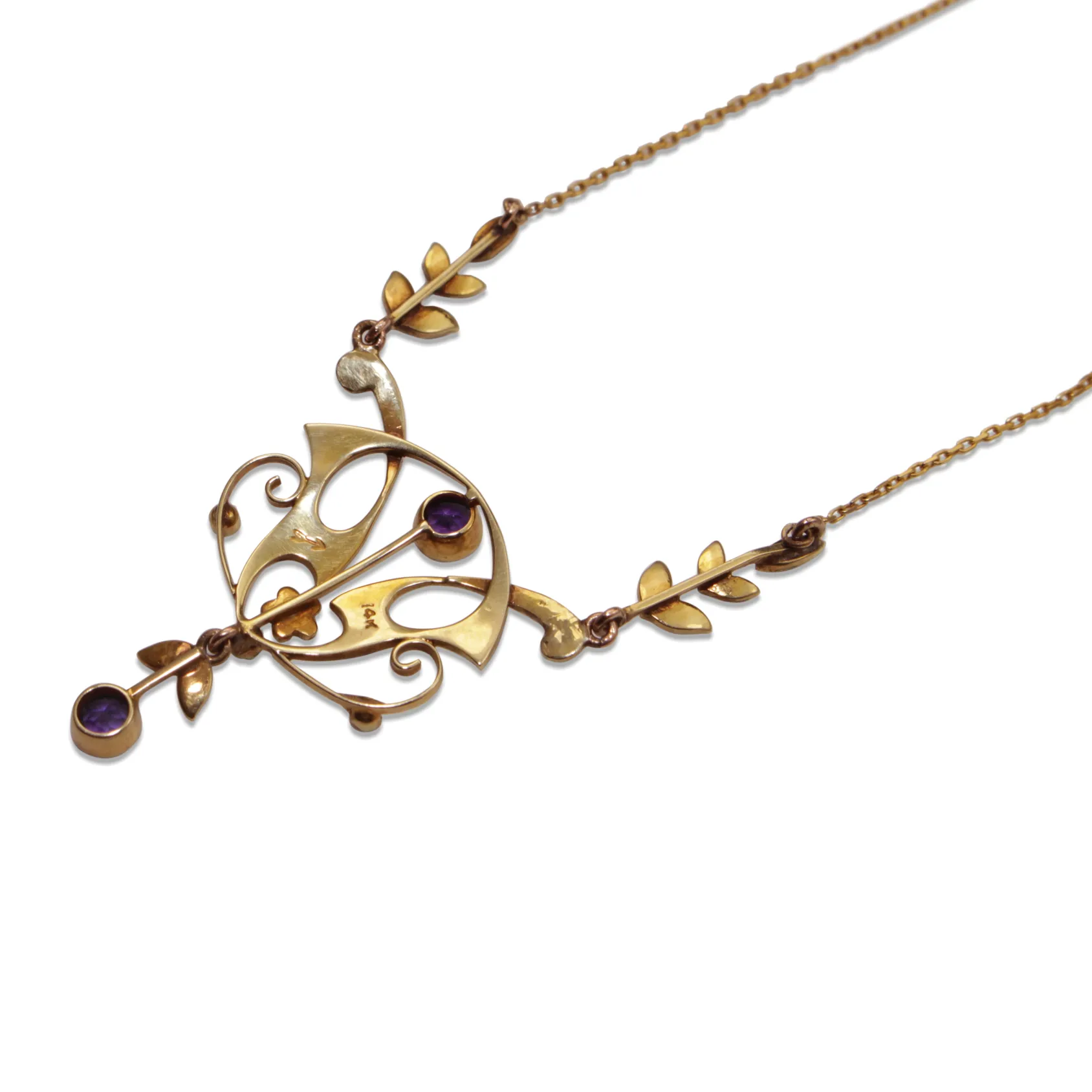 14ct Yellow Gold Antique Pearl, Amethyst and Peridot Suffragette Necklace