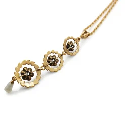 14ct Yellow Gold Antique Pearl and Diamond Drop Necklace
