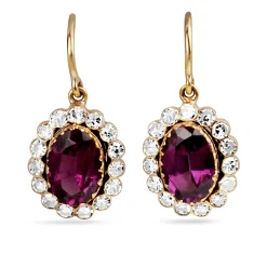 9ct Yellow Gold Antique Rhodolite Garnet and Diamond Earrings