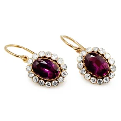 9ct Yellow Gold Antique Rhodolite Garnet and Diamond Earrings