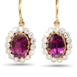 9ct Yellow Gold Antique Rhodolite Garnet and Diamond Earrings