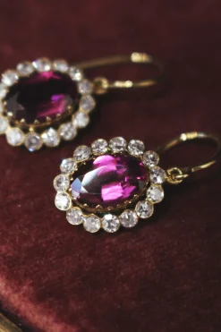 9ct Yellow Gold Antique Rhodolite Garnet and Diamond Earrings