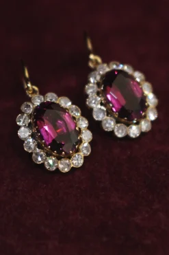 9ct Yellow Gold Antique Rhodolite Garnet and Diamond Earrings