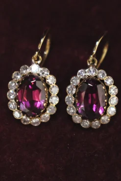 9ct Yellow Gold Antique Rhodolite Garnet and Diamond Earrings