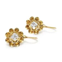 18ct Yellow Gold Antique Rose Cut Buttercup Earrings