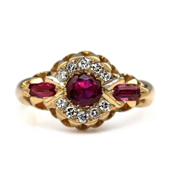 18ct Yellow Gold Antique Ruby and Single Cut Diamond Ring
