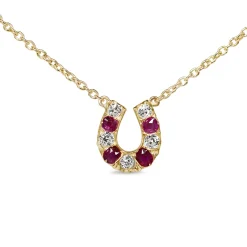 15ct Yellow Gold Antique Ruby and Old Cut Diamond Horseshoe Necklace with 9ct Chain